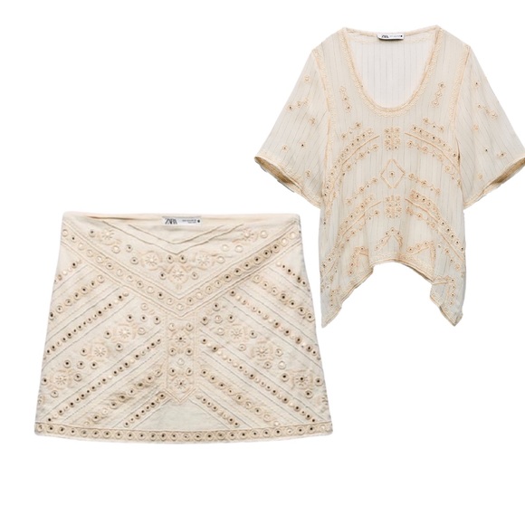 NWT ZARA Embroidered Ecru Matching Set - Picture 2 of 15